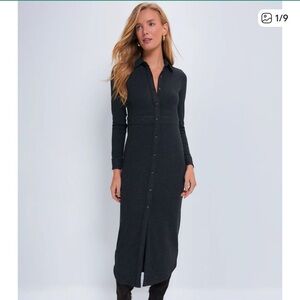 FAHERTY Legend long sleeve heathered twill grey black maxi shirt dress size M